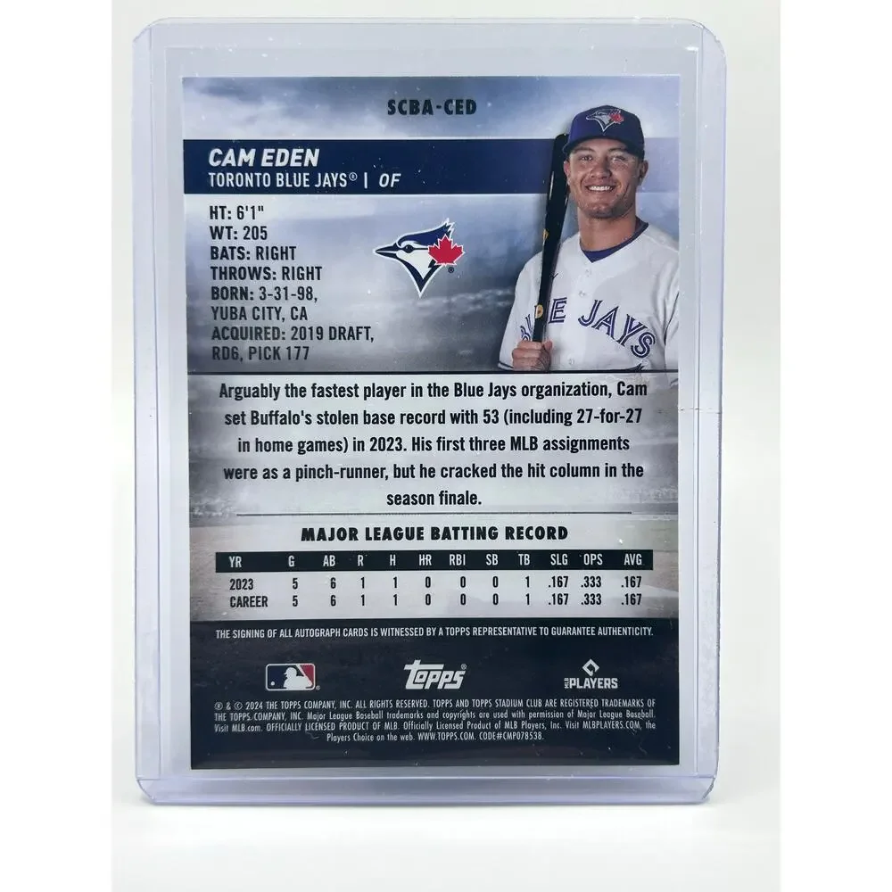 2024 Topps Stadium Club Cam Eden Rookie On Card Auto Toronto Blue Jays RC - Picture 2 of 2